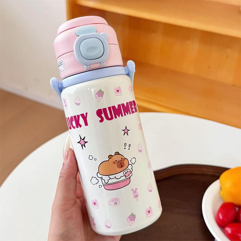 Pattern Letter Capybara Kids Portable Insulated Water Bottle For Home Travel And