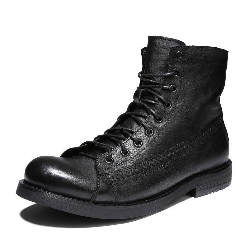 Men's Vintage Riding Biker Boots Casual Work Motorcycle Boots Lightweight Combat Ankle Dress Booties for Men Non-Slip Lace-Up Retro Chukka Boots Shoes
