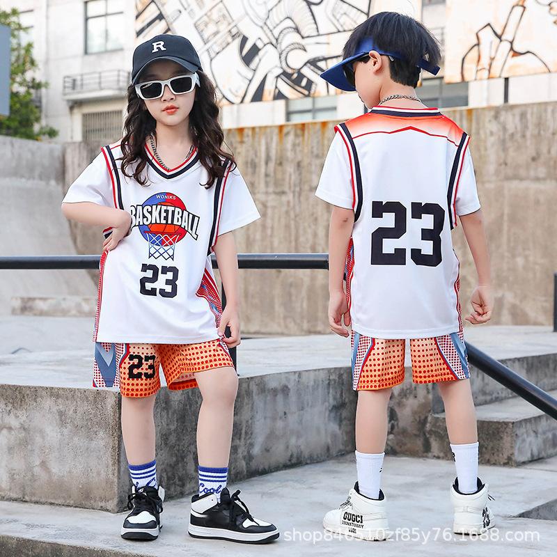Wholesale of children's basketball clothes for boys and girls Printed kindergarten primary school students No. 24 jersey Light board performance