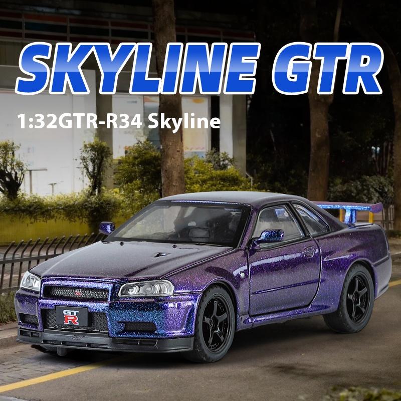 1/32 Nissan GTR R34 Skyline Суперкар Сплав Металл Литье под давлением Модель Автомобиля Звук и Свет Праздничный Подарок Парню Коллекция Хобби Украшения