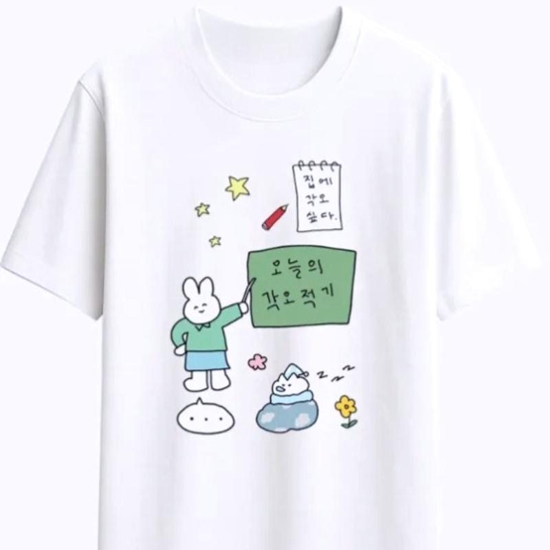 Korean Style Versatile Fashion Retro Cute Cat with Pink Gun T-Shirt Korean Text Graphic Casual Y2k Short Sleeve Tee Vintage Tops
