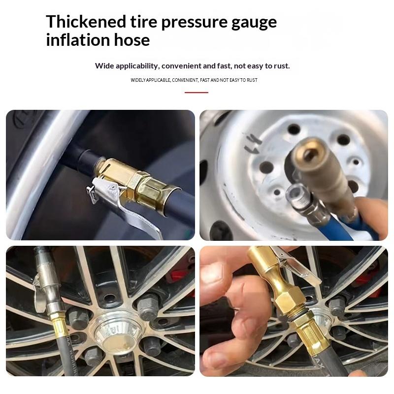 Car Truck Tire Pressure Meter with Inflator and 12 Inch Flexible Rubber Hose Accurate Air Gauge for Auto Repair Garage Use