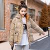 Winter New Checkerboard Hooded Short Cotton-Padded Jacket Houndstooth Korean Fashion Padded Cotton-Padded Women's Coat.
