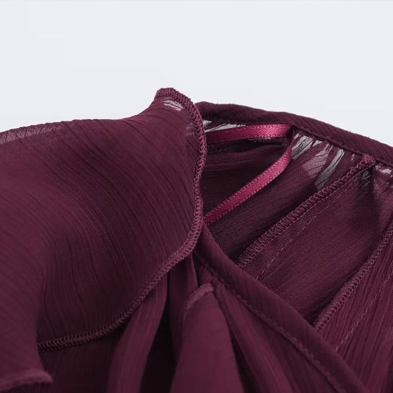 Chic Chiffon Ruffled Shirt Women Elegant Loose V-neck Long Sleeve Shirts Female 2025 Spring Vacation Street Lady Blouse Tops