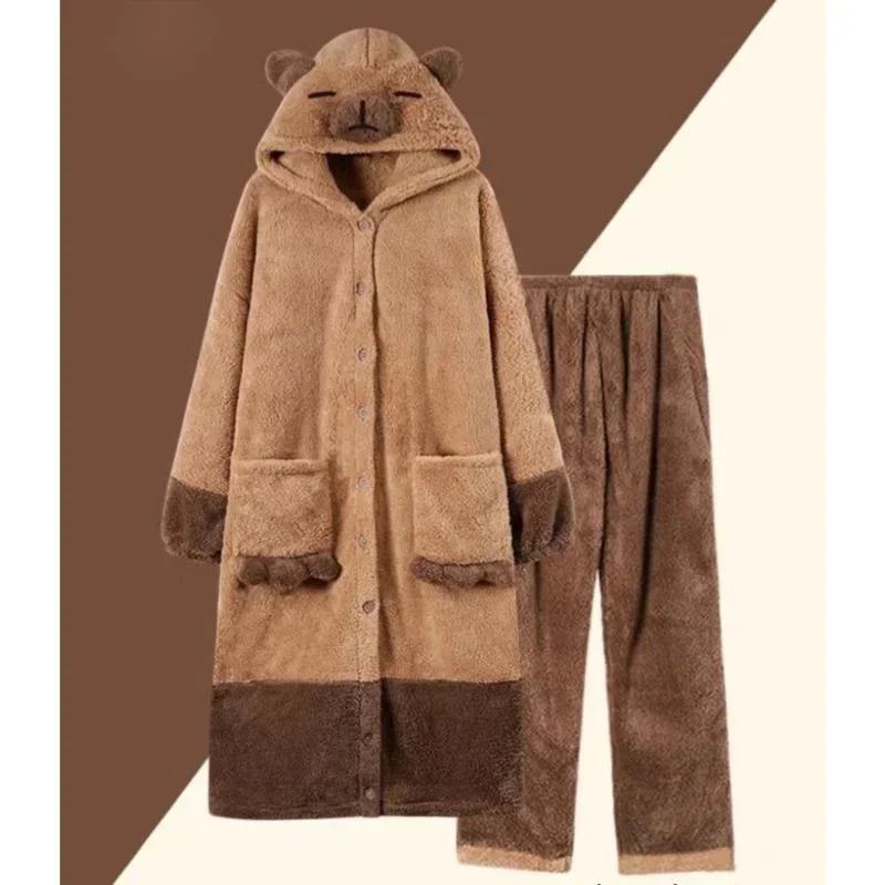 Women Anime Pajamas Kawaii Capybara Sweet Winter Thickened Cute Plush Cartoon Homewear Suit Birthday Gift