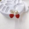 Light Luxury Fresh Natural Red Plastic Love Bow Copper Stud Earrings Pendant Jewelry Charm Lady Gift