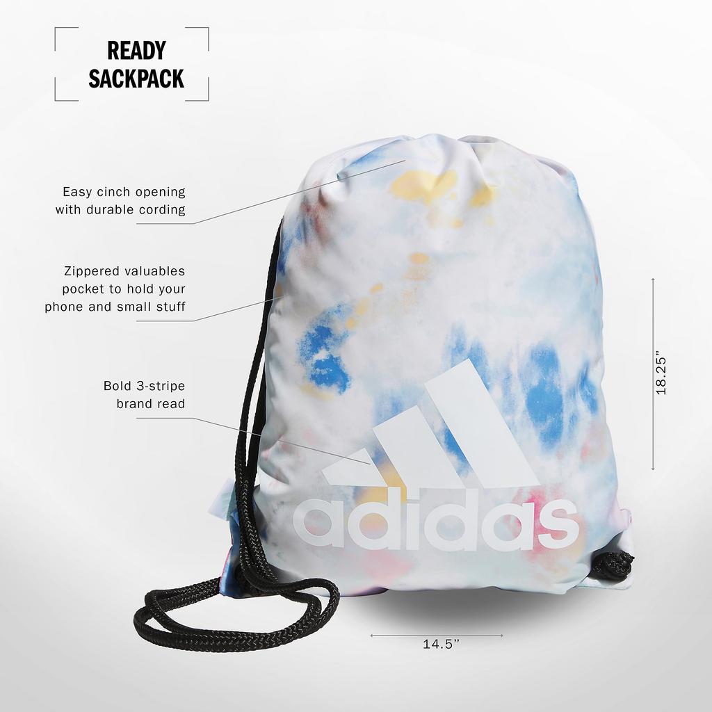 Adidas Ready Sackpack Lightweight Drawstring Small Gym Wash Halo Mint One Size – Backpack, Bag, Tie-Dye Green/White/Black/1.0,