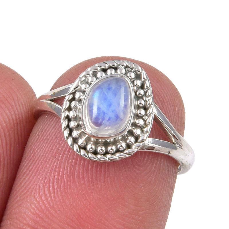 Натуральный Радужный Лунный Камень Драгоценный Камень Ручной Работы Кольцо из Стерлингового Серебра 925 пробы Р.5.5 D6j60
