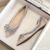 Модные женские туфли со стразами, лето 2025, новые женские туфли большого размера с острым носком и плоской подошвой с бантом, Zapatos De Mujer