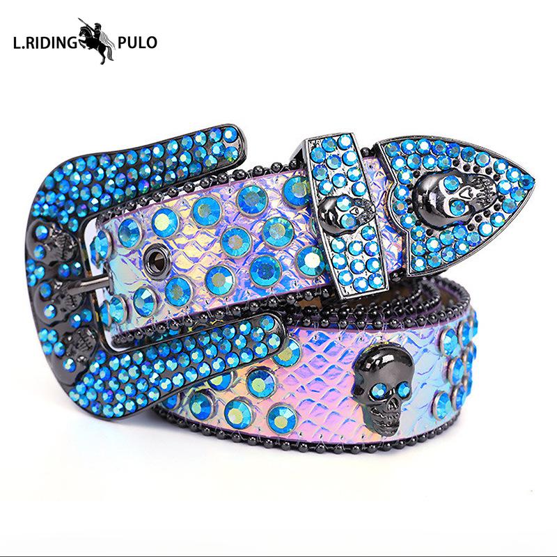 Модный ремень с черепом Мужской Женский Ремень со стразами Панк Хип-хоп Кожаный ремень Джинсы Платье Блестящая пряжка для ремня