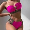 2Pcs/Set Popular Women Swimwear Off Shoulder Gathering Skin-touch Bandeau Bra High Waist Briefs Swimwear Water Activity Clothing