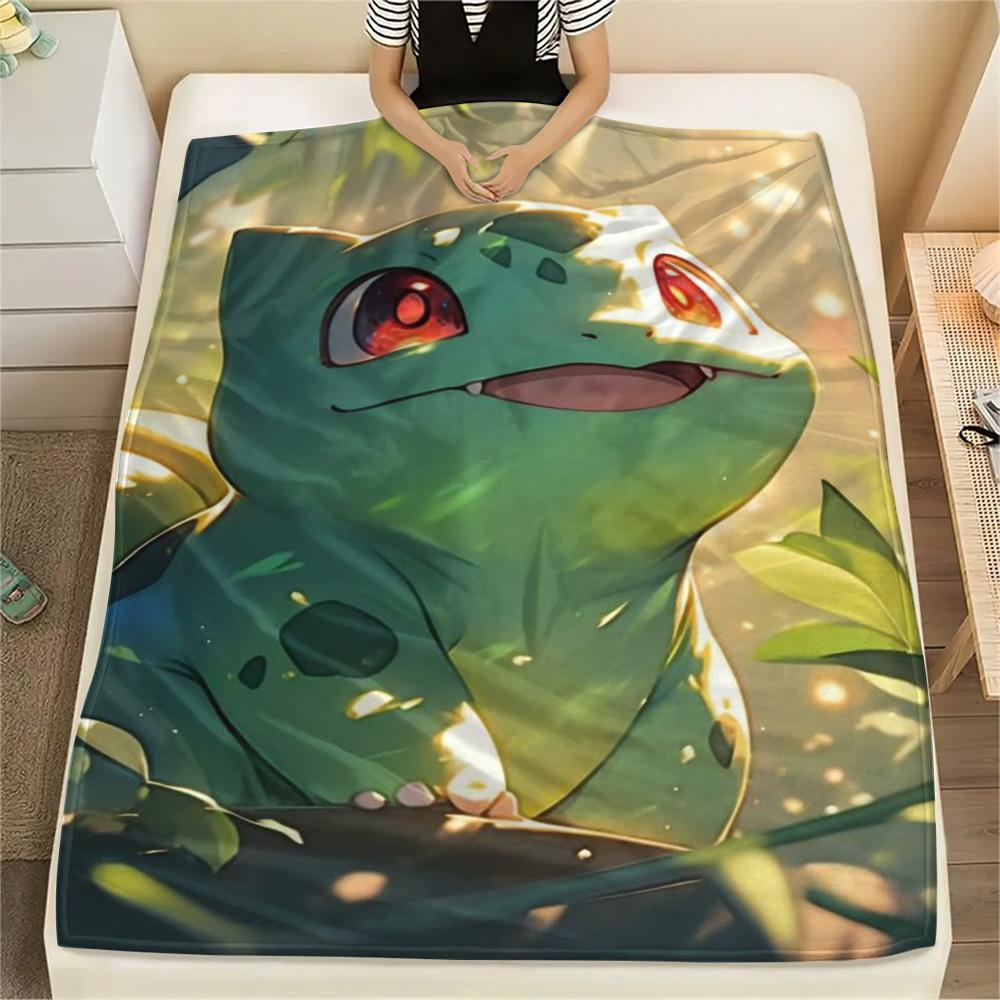 Bulbasaur Flannel Blanket Print Design Cozy Soft for Couch Bed Picnic Travel.-TING