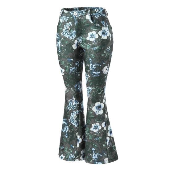 Женские джинсовые брюки с высокой талией, цветочным принтом, расклешенные джинсы с карманами, поясом, легкими дышащими джинсами