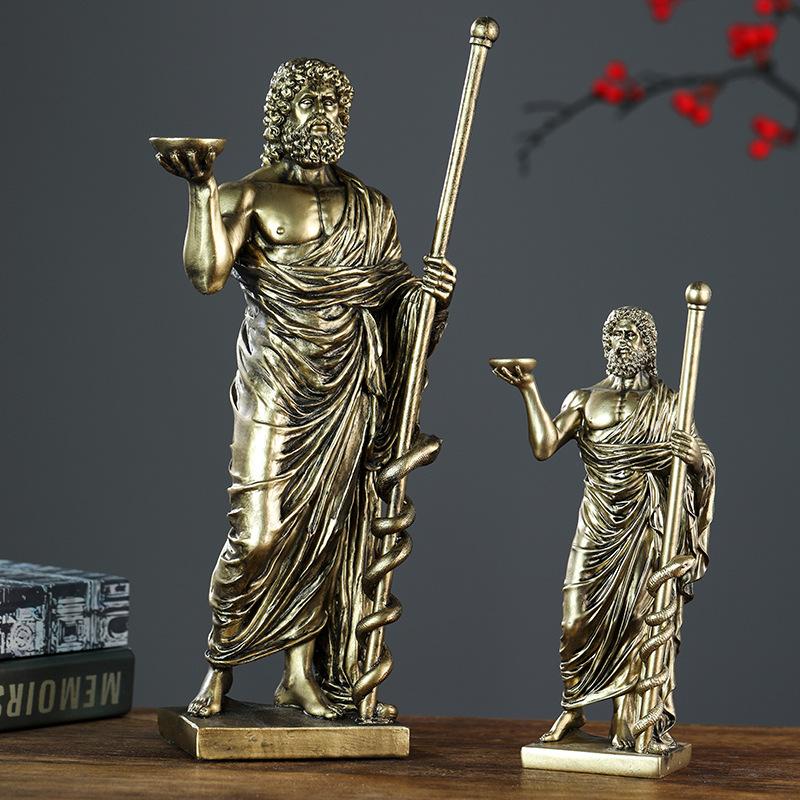 Бог Медицины Посох Асклепия Смола Статуэтка Греческая Мифология Скульптура Врача Декор Стола Клиники Подарок для Студента Медика