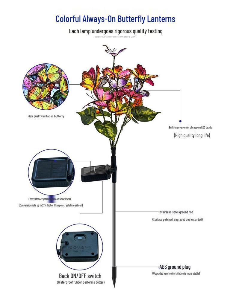 Солнечный светодиодный садовый светильник в виде бабочки и цветка, уличная декоративная лампа