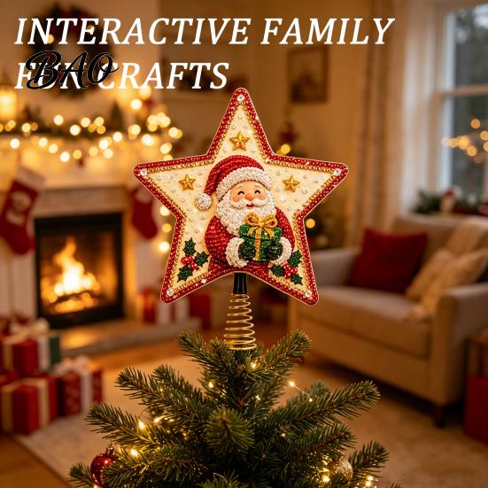 Creative Holiday Gift Ideas DIY Christmas Tree Topper Star Kit with Faux Pearl & Rhinestone Materials, Santa Snowman Reindeer Interactive Family