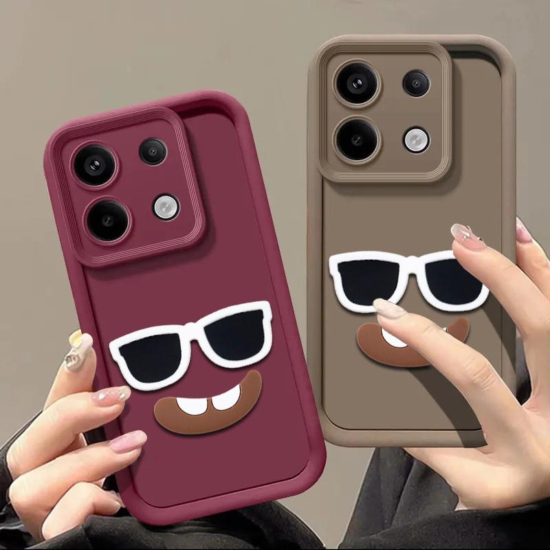 Милый 3D Стеклянный Чехол для Телефона с Улыбкой и Жидким Конфетти для Xiaomi Redmi Note 14 13 Pro 14S 12 12s 11 11s 14C 12C 13C 10C A5 A3 K80 K70E K60E Мультяшный Чехол
