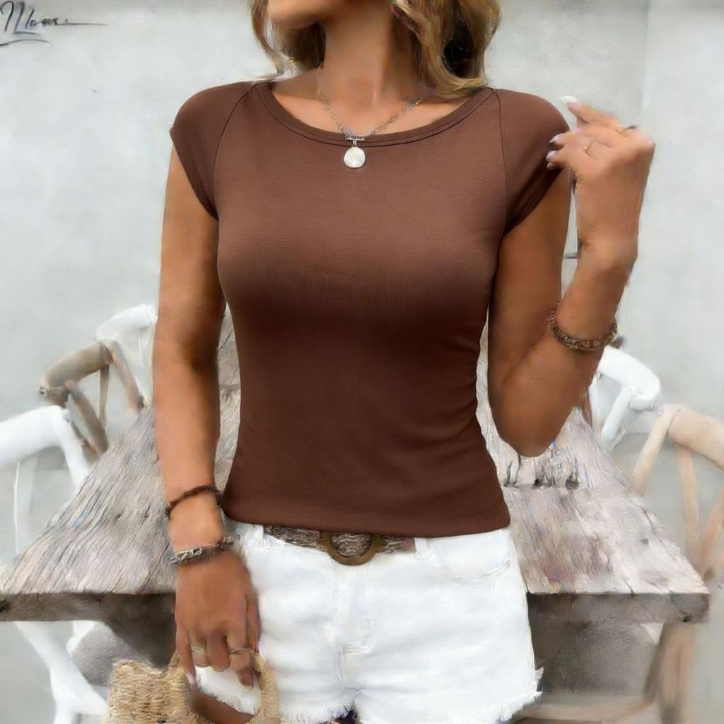 Женская повседневная футболка с коротким рукавом, круглым вырезом и рубчатой вязкой, облегающий базовый укороченный топ
