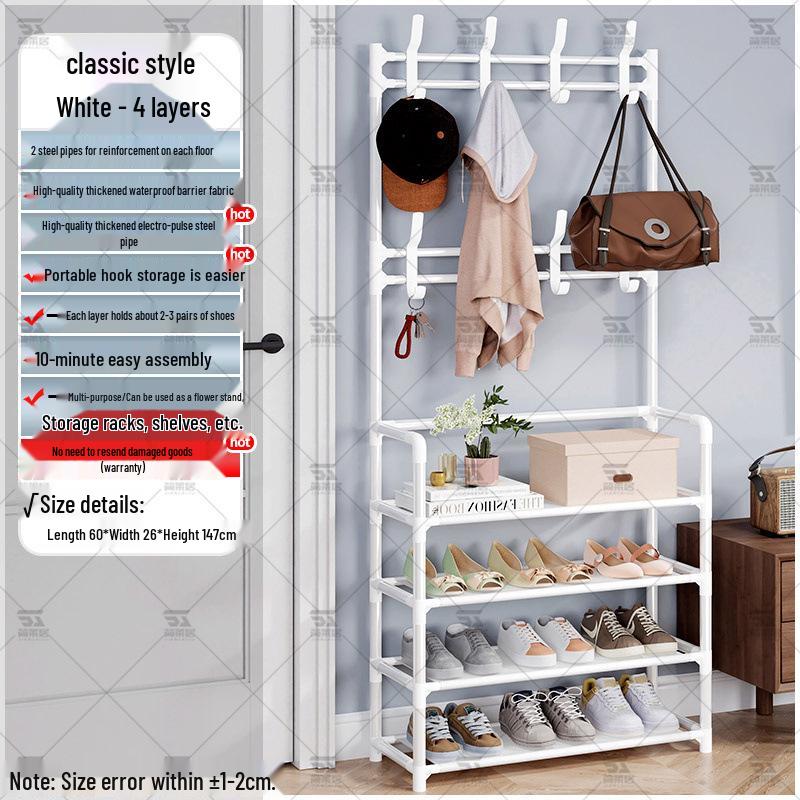 Multi-layer Dustproof Shoe & Hat Rack with Integrated Coat Rack for Indoor Use