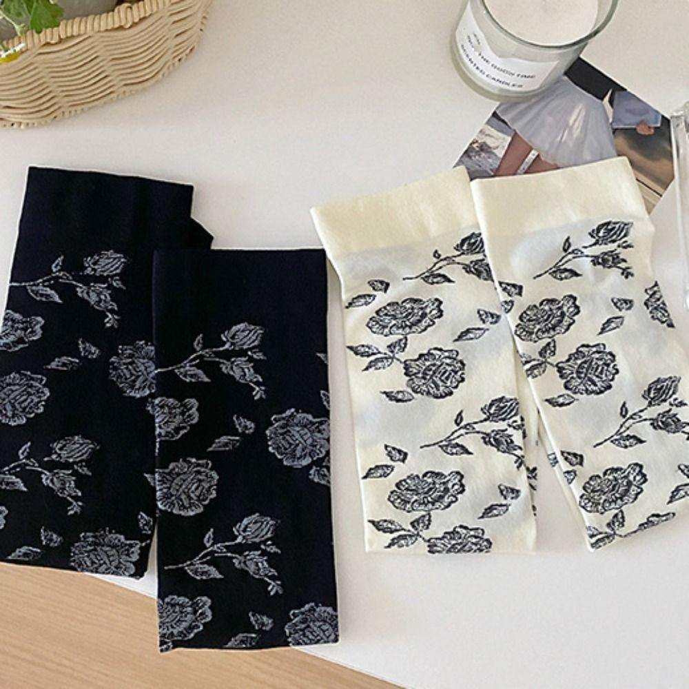 2 пары Уличная одежда Ретро Розовые чулки Лолита JK Гольфы средней длины Длинные носки Сладкие цветочные чулки Лето