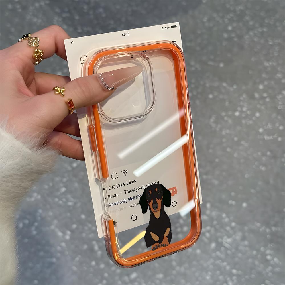 Прозрачный чехол для телефона с рисунком таксы Для iPhone 17 16 15 14 13 12 11 Pro Max Air Plus 2 в 1 Силиконовый мягкий чехол конфетного цвета
