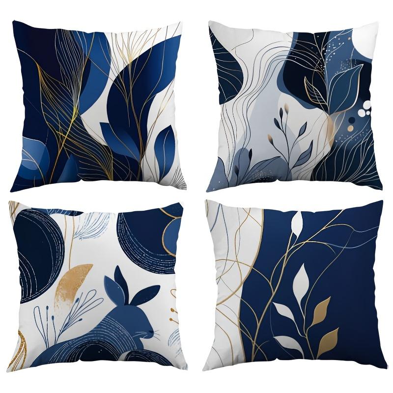 4pcs Set Outdoor Minimalist Geometric Line Art Golden Leaf Print Pillowcases, Single-Sided Print, Suitable for Garden, Patio, Hanging Chair, Bench, So