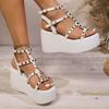Fashion 2025 New Platform High Heels Sandals Women Designer Open Toe Studded Solid Color Wedges Sexy Runway Party Summer Shoes