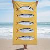 Vintage Cartoon Sardines Can Beach Towel Striped Fun Coastal Food Graphic Print Soft Absorbent Quick Dry Towel for Beach