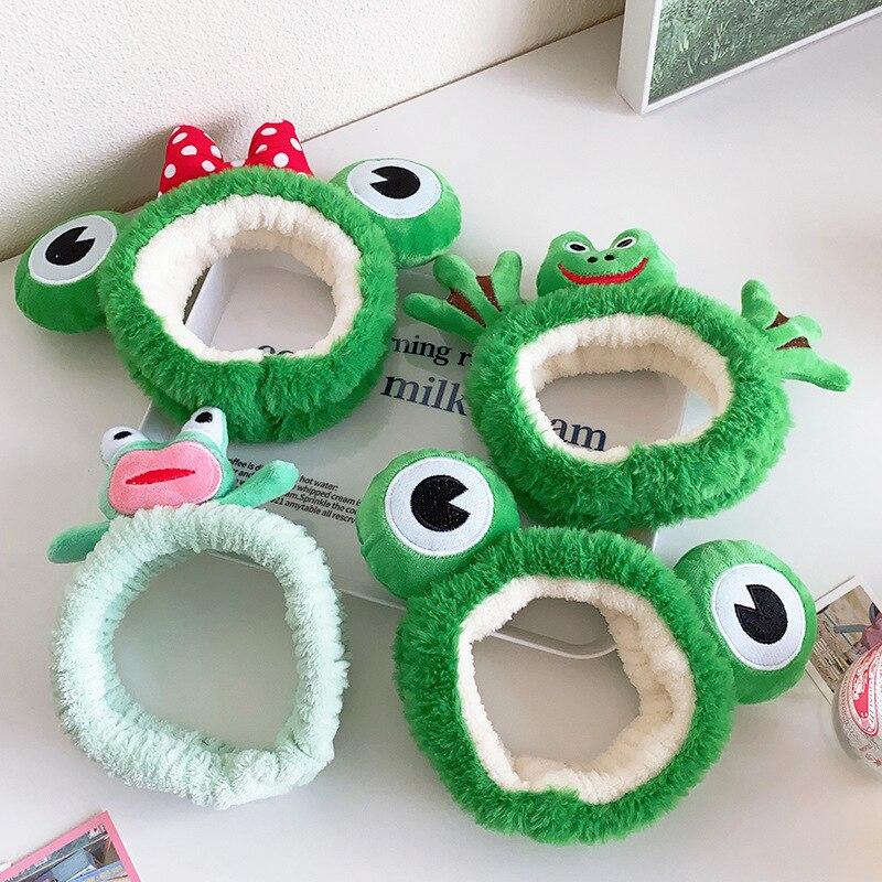 Мультяшные большие глаза лягушки, плюшевые обручи для волос с бантом для женщин, сладкий макияж, повязка для волос, повязка на голову, аксессуары для волос для девочек, корейские головные уборы