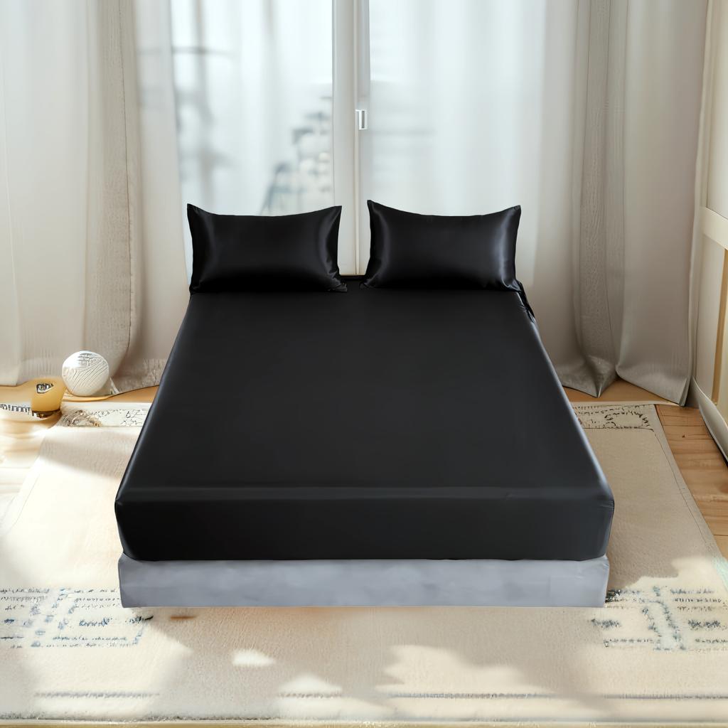 UPzo 3 предмета Роскошная сатиновая однотонная простыня на резинке и наволочка Высококлассные регулируемые чехлы на матрас 4 угла с резинкой