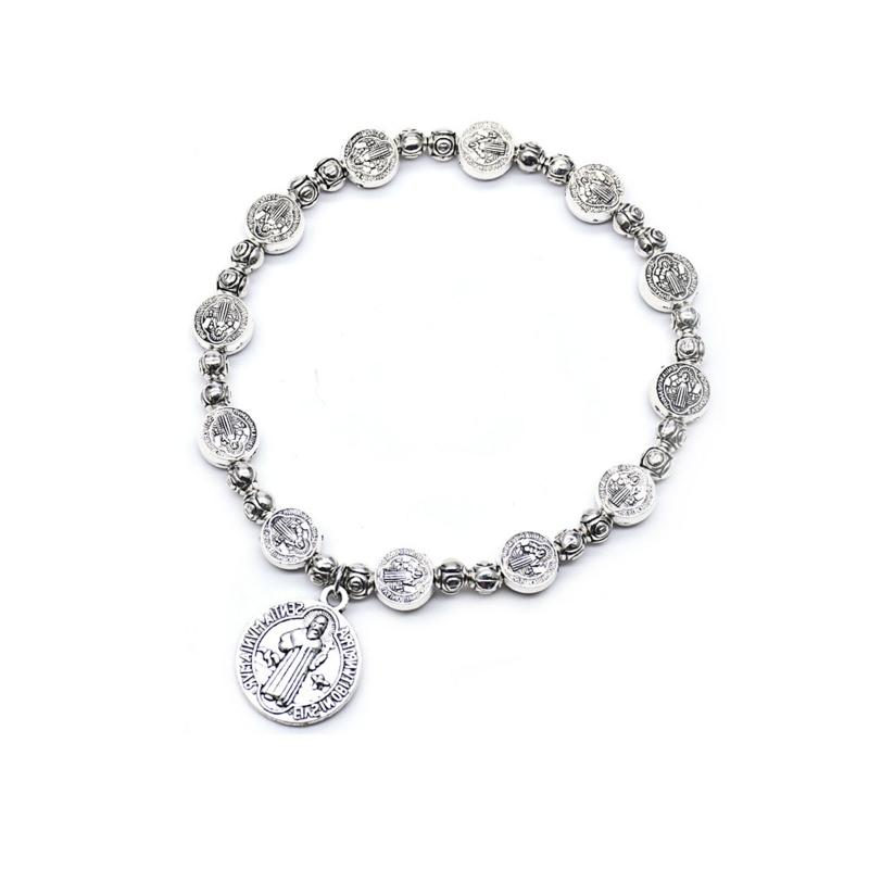 Jesus Crucifix Bracelet Silver Color Jesus Jewelry Rosary Centerpiece Sacred Mercy Saint Icons Religious Beaded Bracele