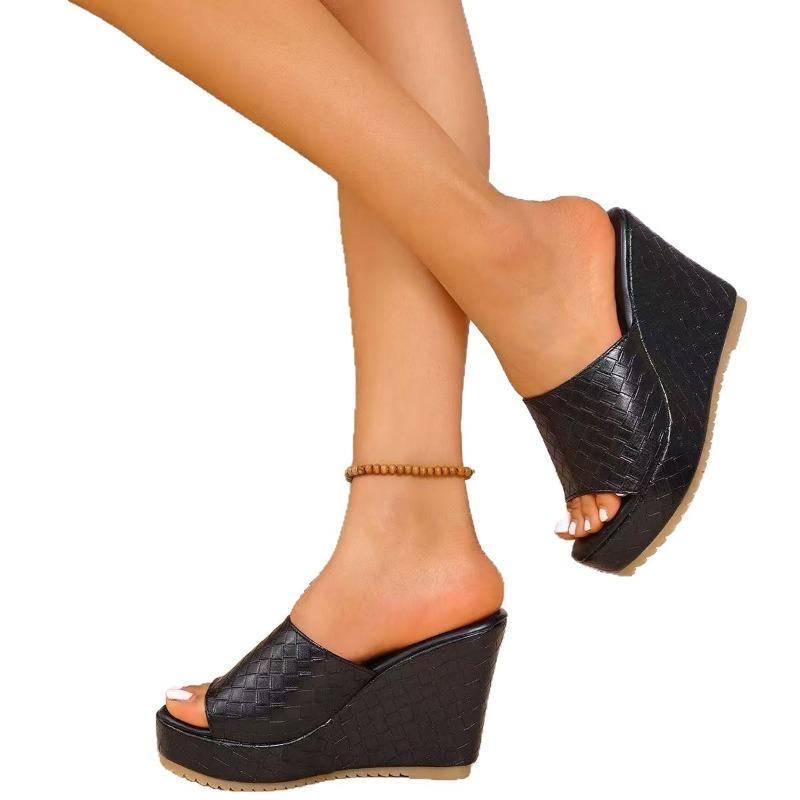 Женские клетчатые сандалии-слайдеры на танкетке, платформе, с открытым носком