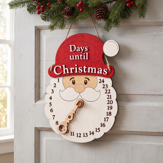 Rustic Holiday Decor Christmas Advent Calendar Wooden Hanging Sign, 24 Days Welcome Sign with Rope, Decorative Wall Santa Countdown Decorations