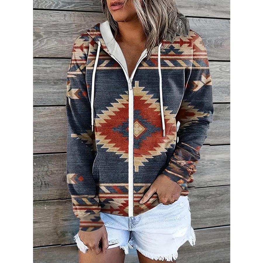Winter Printed Hooded Sweatshirt Sportwear Coat for Women Zipper Down 3D Pocket Hoodies Autumn Women's Clothing