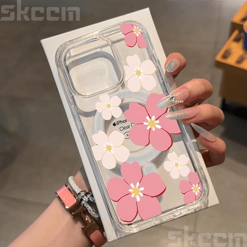 Realistic Lily Flower Print Clear Phone Case For iPhone 16E 16 15 14 13 12 11 Pro Max Plus XS XR Magnetic Wireless Charge Cover