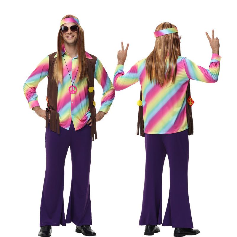 Винтажный костюм для дискотеки на Хэллоуин, косплей, хип-хоп, тематика 70-х, хиппи, для вечеринок