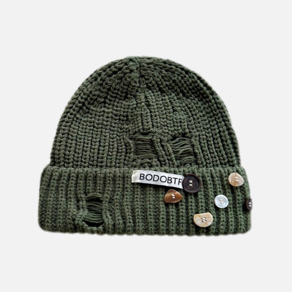 Осенне-зимняя вязаная шерстяная шапка мода Интернет знаменитости новый рваные пуговицы вязаный свитер шапка дорожная велосипедная шапка прилив