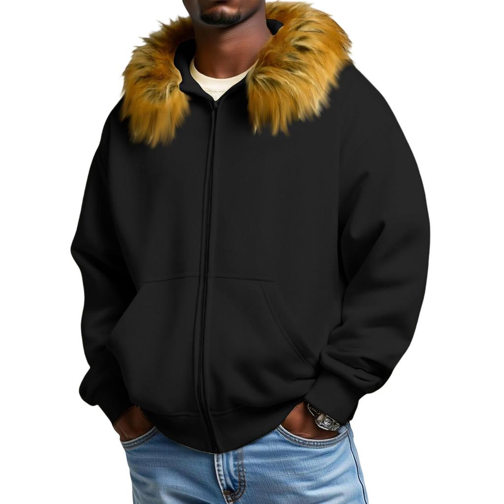 Мужское И Женское Повседневное Худи с Капюшоном и Искусственным Воротником