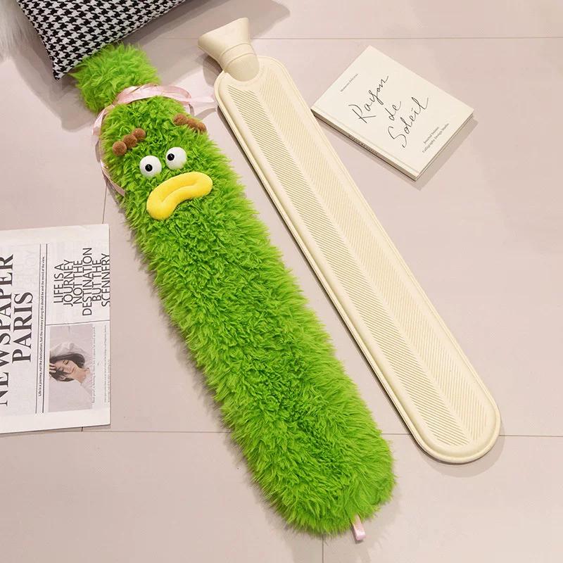 Cartoon Big-Eyed Ugly-Cute Warm Bed Water-Filled Hot Water Bottle, Large Long Strip Water-Filled Hot Water Bottle, Ugly-Cute Plush Cover Hot Water