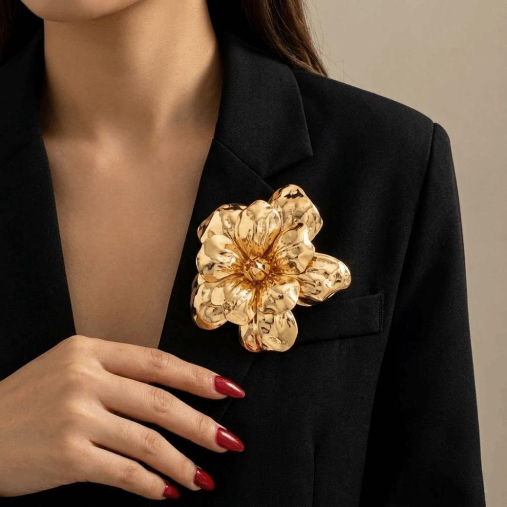 3D Layered Geometric Metal Pin Large Corsage Ornament Elegant Flower Brooch Suit