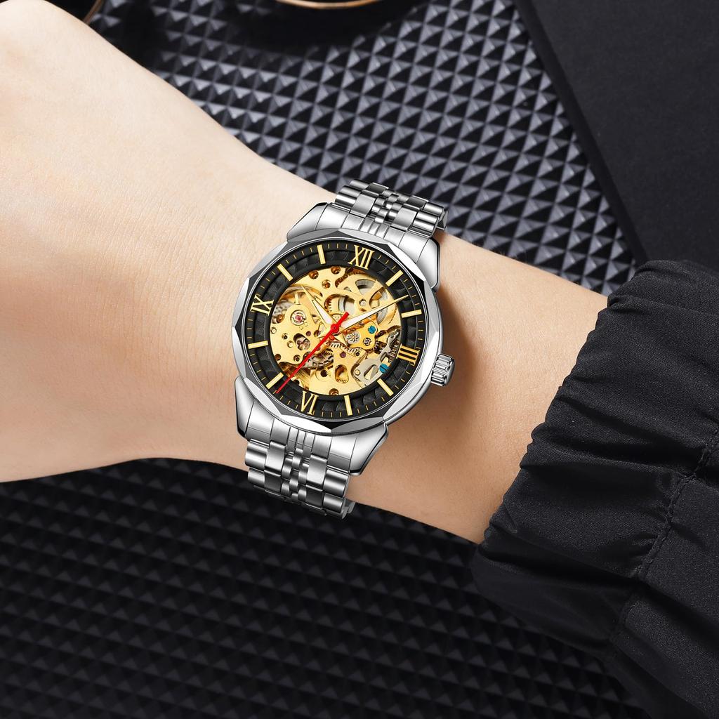 Мужские часы, механические, скелетонированные, из нержавеющей стали, водонепроницаемые, автоматические, с автоподзаводом, наручные часы в стиле стимпанк с ажурным циферблатом