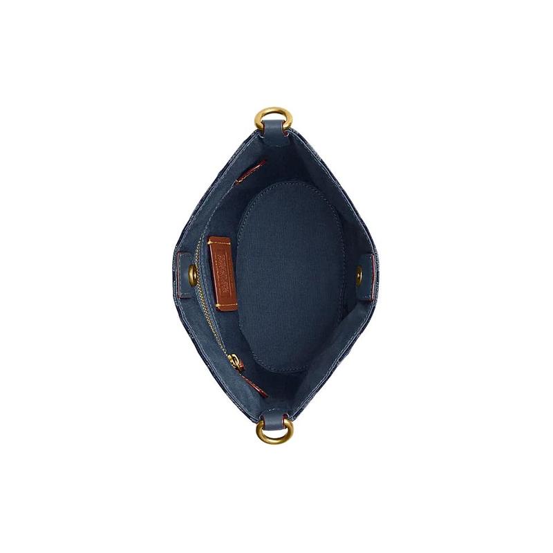 COACH Dakotah 16 Classic Presbyopia Logo Fabric and Cow Leather Bucket Bag Shoulder Crossbody Bag Handbag Small Women's Blue