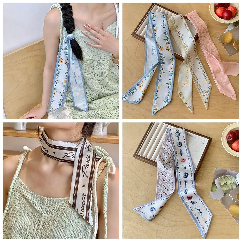 Printed Scarf Headband Ribbon Long Scarves Sweet Floral Scarf Beach