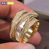 Блестящие кольца золотого цвета Великолепные женские свадебные аксессуары Полностью сверкающие кубическим цирконием Вечеринка Роскошные Трендовые украшения