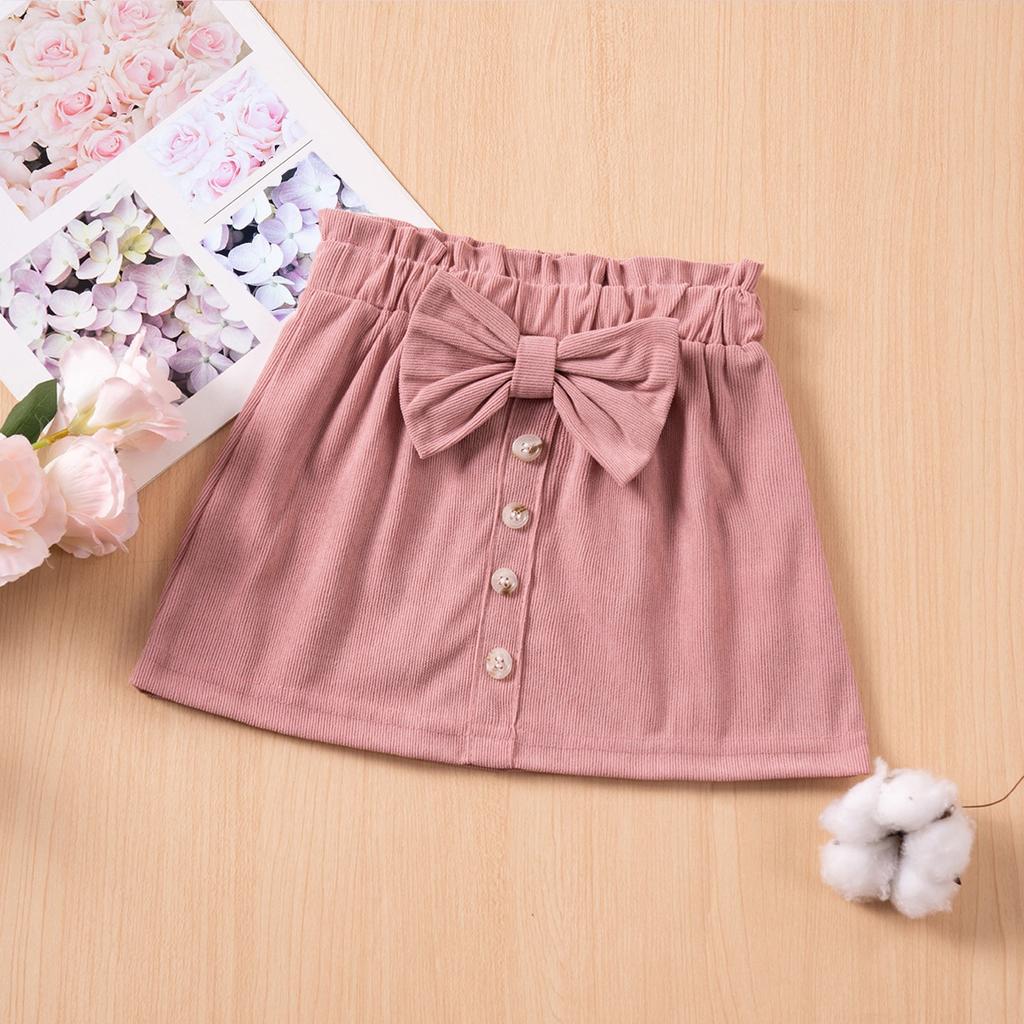 Детская мода Повседневная юбка Однотонная с бантом Однобортная Короткая юбка