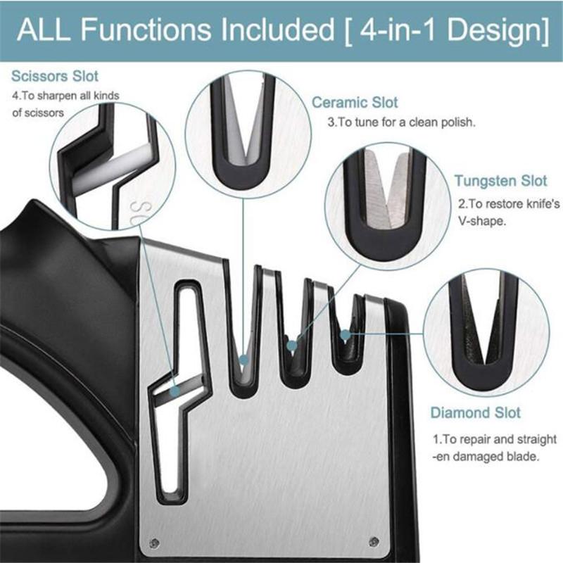 Новая точилка для ножей 4в1 Алмазный керамический камень Профессиональная точилка для ножей шеф-повара Ножницы Заточка кухонных ножей Аксессуары