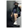Womens Graphic Print Shirt Loose Mid-Length Irregular Hem Short Sleeve Polo Neck Streetwear
