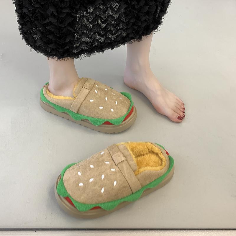 Fashion Women Slippers Outdoor Beach Sandals Female Platform Mules Slippers Thickened Fluff Hamburger Shoes Indoor Home Slides Women