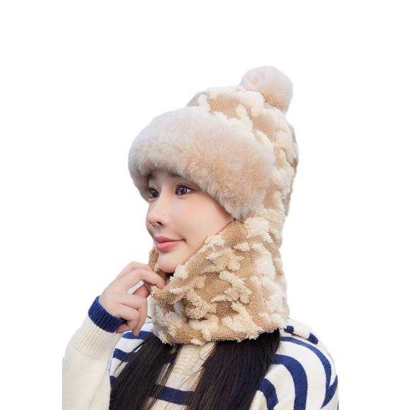 Qiandongge Plush Hat Cycling Autumn and Winter New Windproof and Cold Thickened Warm Integrated Bag Head Ear Protection Super Cute Hat