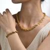 316L Stainless Steel Gold Color Chain Necklace Bracelets For Women Girl Fashion Non-fading Lady Jewelry Set Accessories